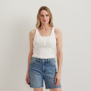 Women's Ribbed Henley Tank - Snow