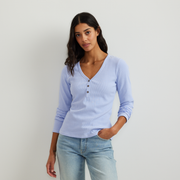 Women's Long-Sleeve Ribbed Henley T-Shirt - Stripe - Dusty Lavendar