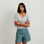 Women's Softline Short-Sleeve Ribbed Henley - Lt Htr Gray