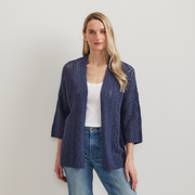 Women's Long Open Stitch Cardigan - Htr Blue