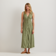 Women's Button Front Midi Dress - Palm