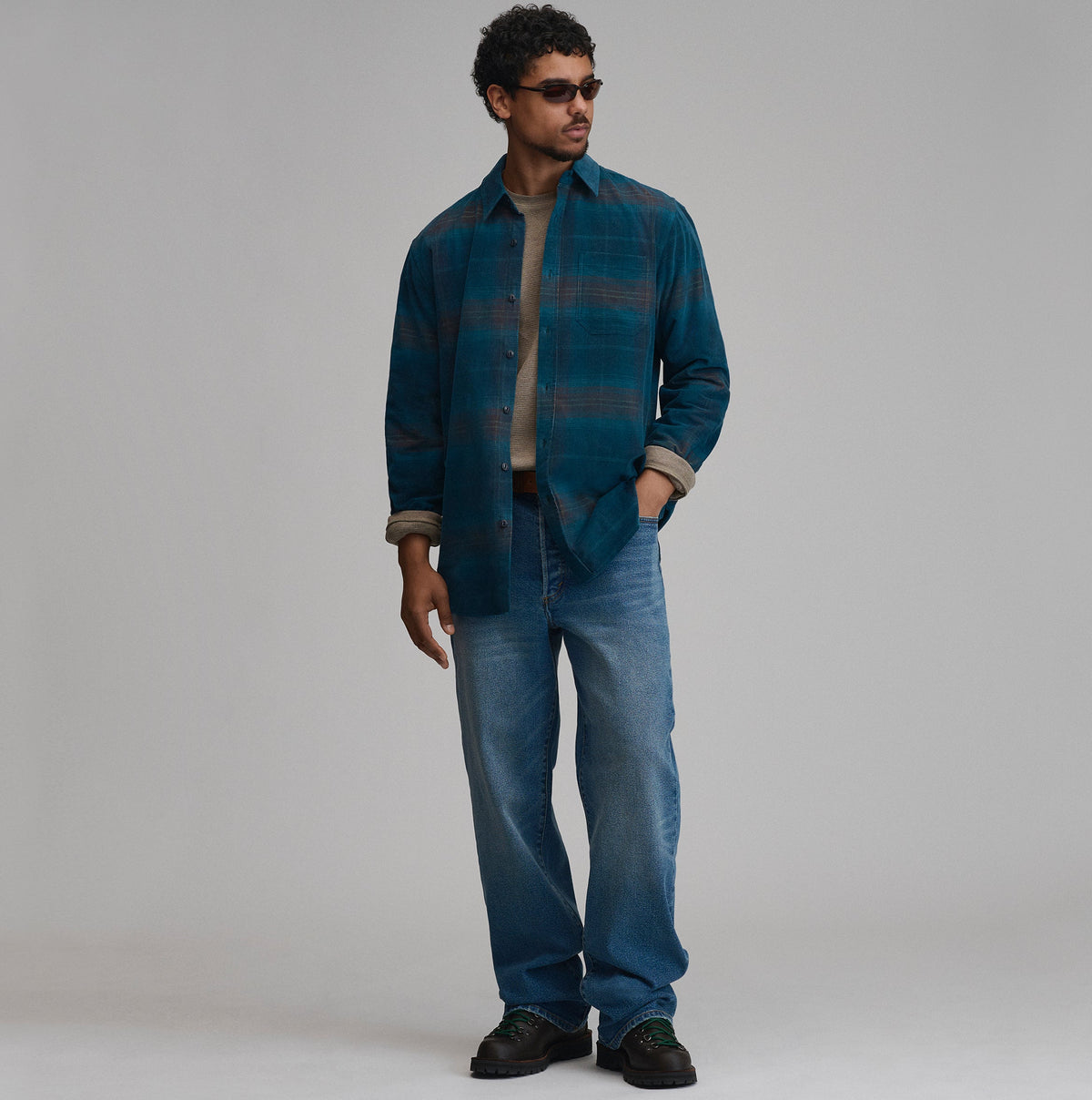 Men's Long-Sleeve Fine Wale Corduroy Shirt - Plaid