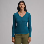 Women's Everyday Long-Sleeve V-Neck T-Shirt - Meridian Blue