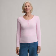 Women's Softline Rib Long-Sleeve Henley - Light Pink