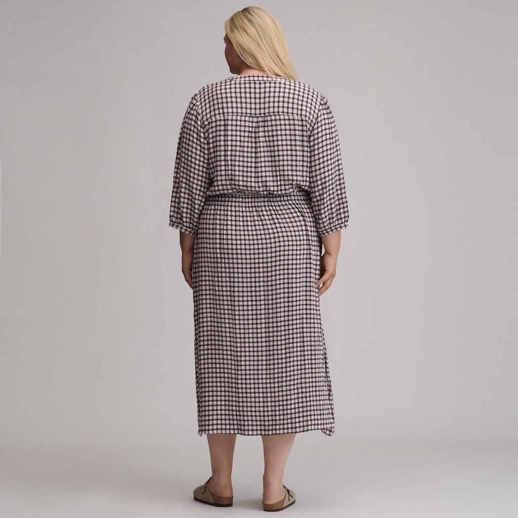 Women's Plaid Button Front Belted Midi Dress