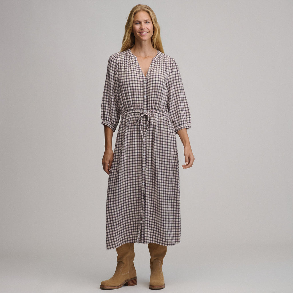 Women's Plaid Button Front Belted Midi Dress