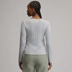 Women's Pointelle Notch-Neck Long-Sleeve Crew
