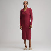 Women's Long-Sleeve Button Front Ribbed Knit Midi Dress - Blossom