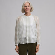Women's Long-Sleeve Collarless Button-Down Shirt - Sage