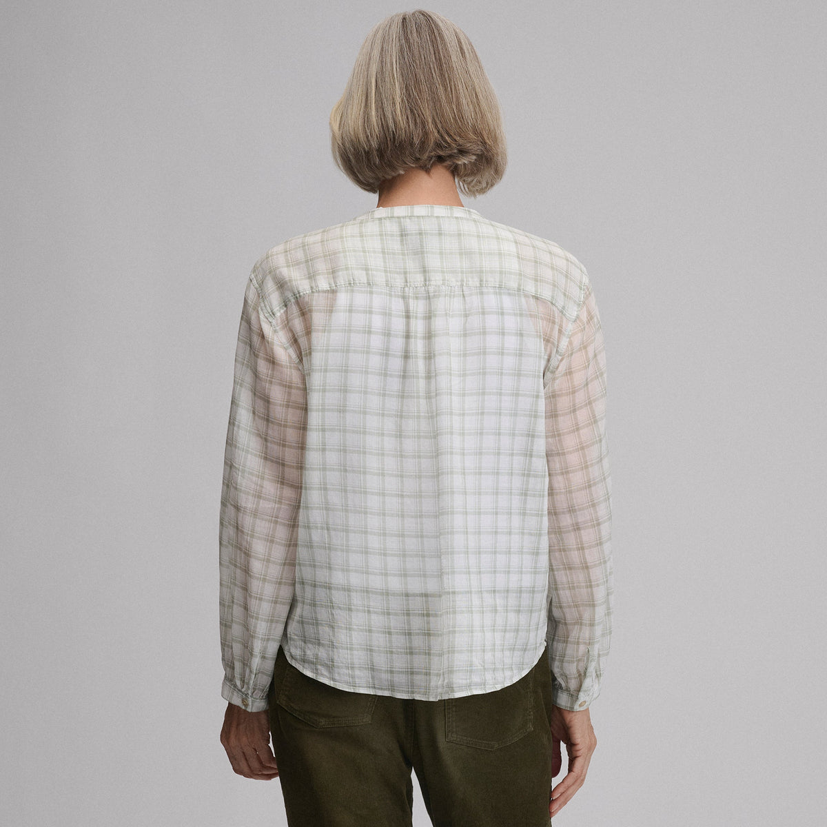 Women's Long-Sleeve Collarless Button-Down Shirt