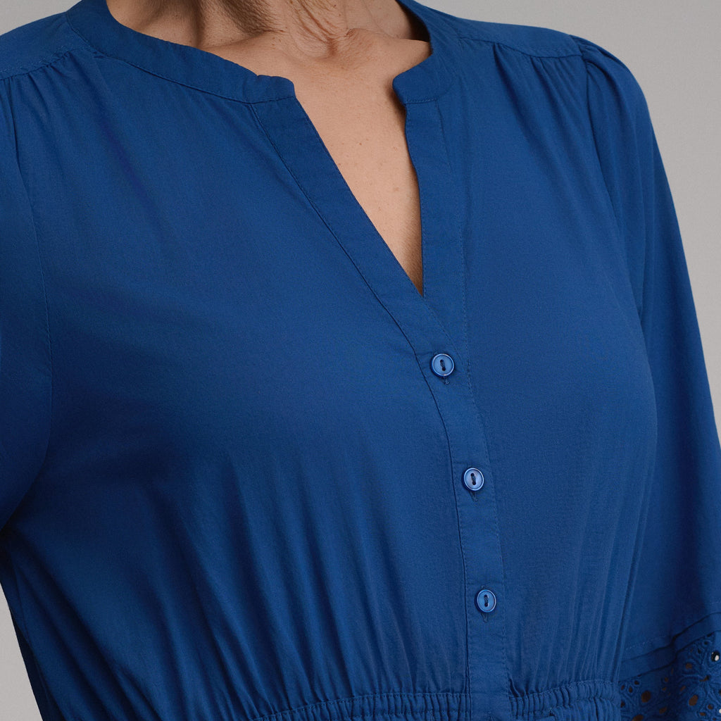 Women's 3/4 Sleeve Eyelet Button Front Belted Dress