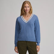 Women's Everyday V-Neck Sweater - Tipped Collar - Dk Chambray