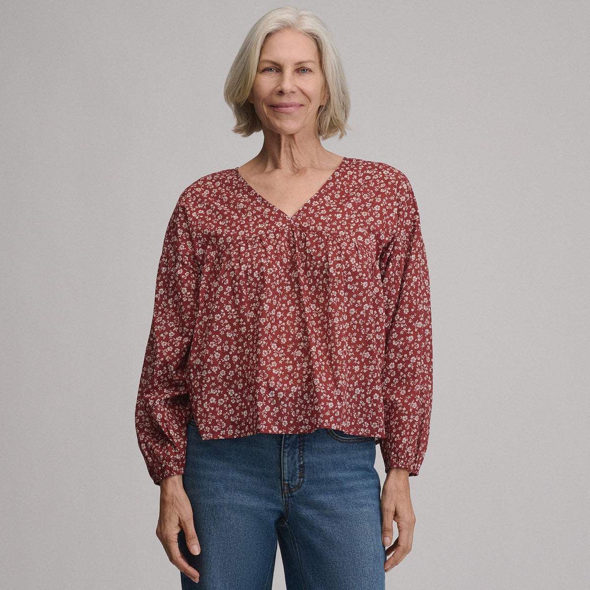 Women's Long-Sleeve V-Neck Relaxed Woven Popover