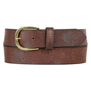 Women's Floral Tooled Leather Belt - TAN