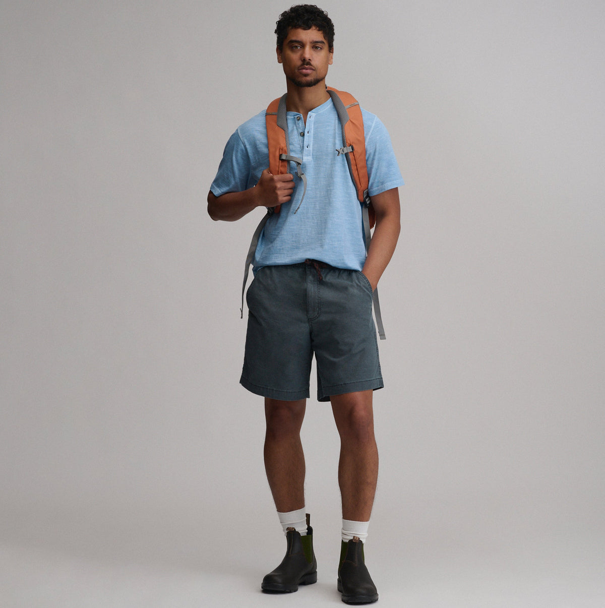 Men's Short-Sleeve Sunwashed Cotton Henley